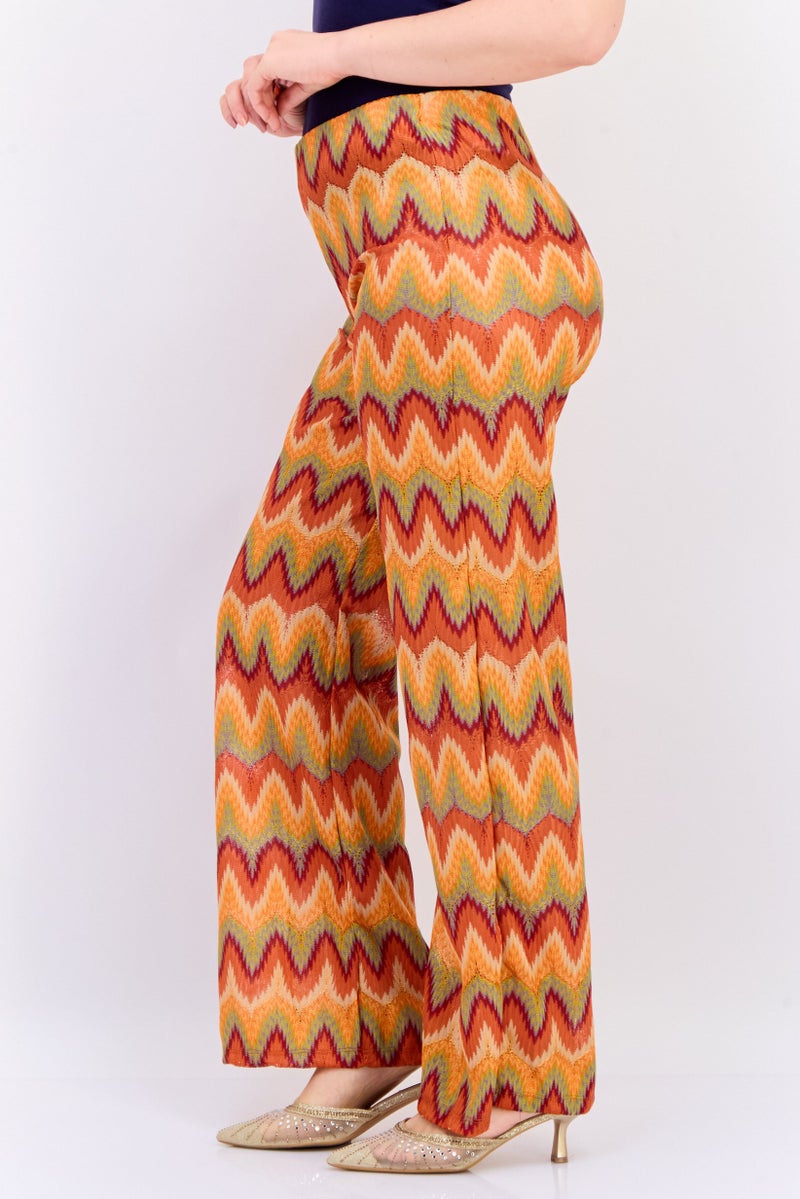 KOTON Women Regular Fit Allover Print Wide Leg Pants, Multicolor - Image 3