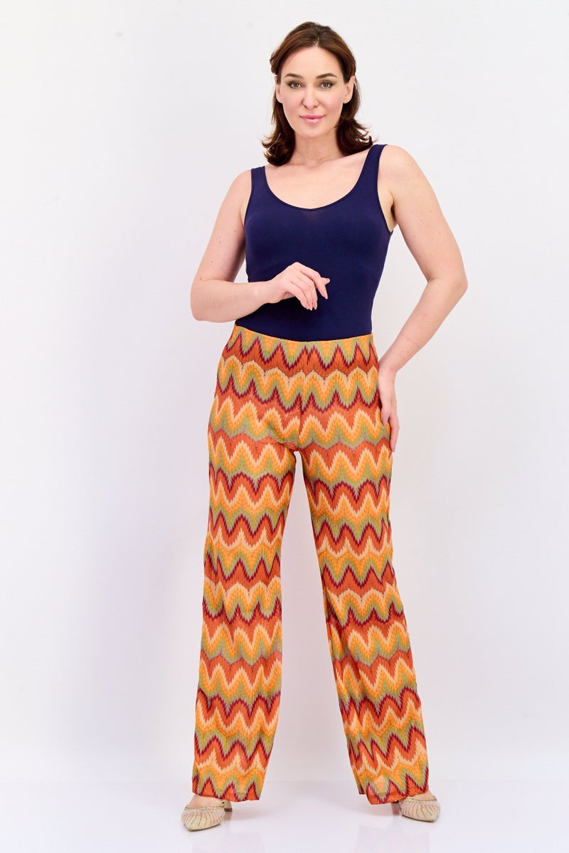 KOTON Women Regular Fit Allover Print Wide Leg Pants, Multicolor - Image 4