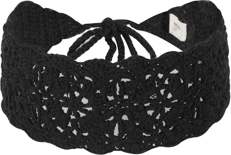 ZLYC Women Floral Headband Handmade Crochet Knit Vintage Hair Bands Plain Black