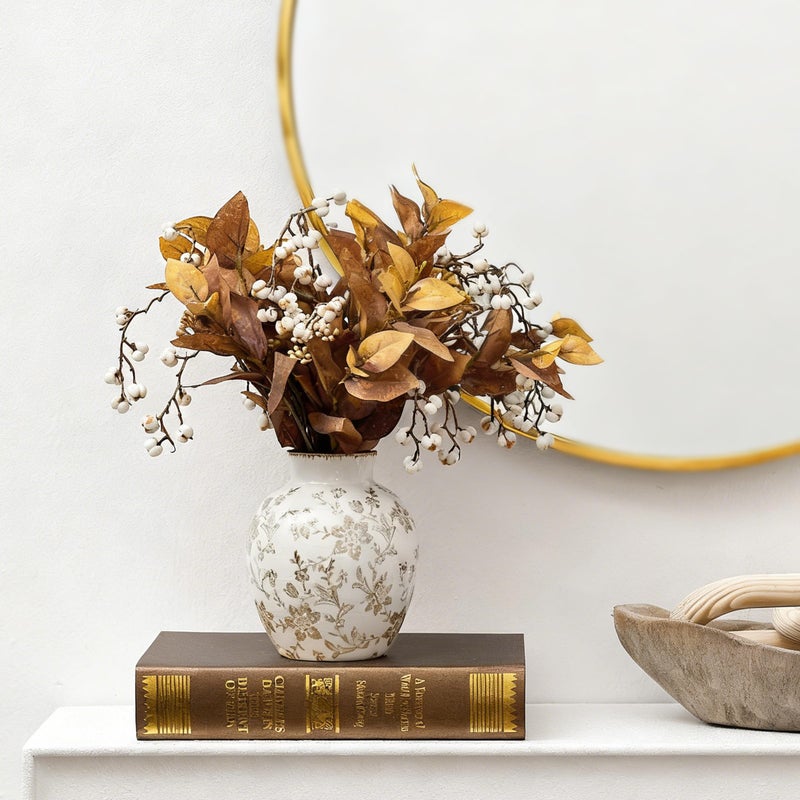 SIDUCAL Ceramic Vintage Vase, 5.83 Inch Retro Ice Cracked Chinoiserie Floral Vase, Rustic Farmhouse Vases for Home Decor, Bookshelf, Garden, Chinoiserie Decor, Tuscan Decor, Brown Floral Pattern - Image 3