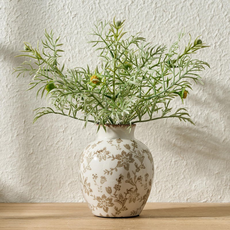 SIDUCAL Ceramic Vintage Vase, 5.83 Inch Retro Ice Cracked Chinoiserie Floral Vase, Rustic Farmhouse Vases for Home Decor, Bookshelf, Garden, Chinoiserie Decor, Tuscan Decor, Brown Floral Pattern - Image 1
