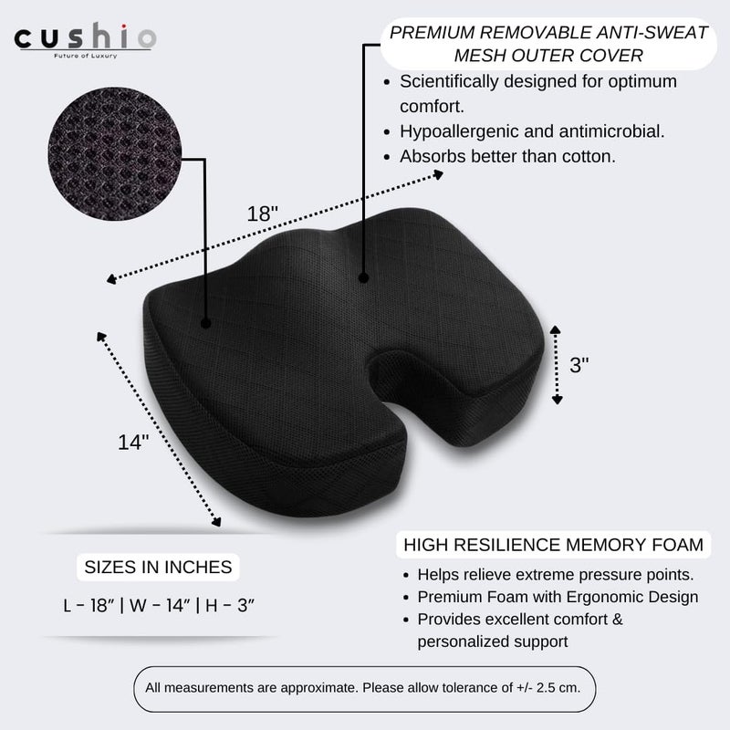 CUSHIO Memory Foam Backrest Coccyx Seat Cushion Combo Lower Back and Coccyx Support for Long Sitting Hours on Car Seat OfficeHome Chair Mesh Black - Image 3