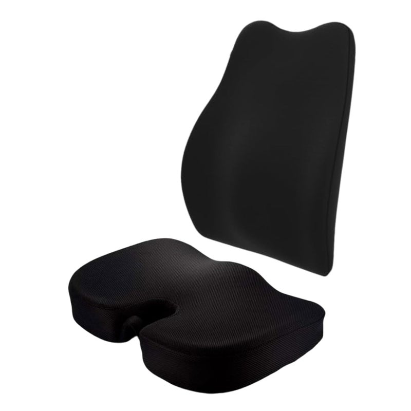CUSHIO Memory Foam Backrest Coccyx Seat Cushion Combo Lower Back and Coccyx Support for Long Sitting Hours on Car Seat OfficeHome Chair Mesh Black - Image 1