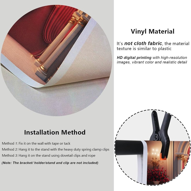 YongFoto Retro Palace French Arched Door Backdrop 7x5ft European Columns Red Rose Vase Candlestick Princess Castle Photography Background Wedding Party Banner Portraits Photoshoot Wallpaper Props - Image 4