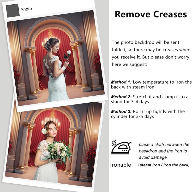 YongFoto Retro Palace French Arched Door Backdrop 7x5ft European Columns Red Rose Vase Candlestick Princess Castle Photography Background Wedding Party Banner Portraits Photoshoot Wallpaper Props - Image 5