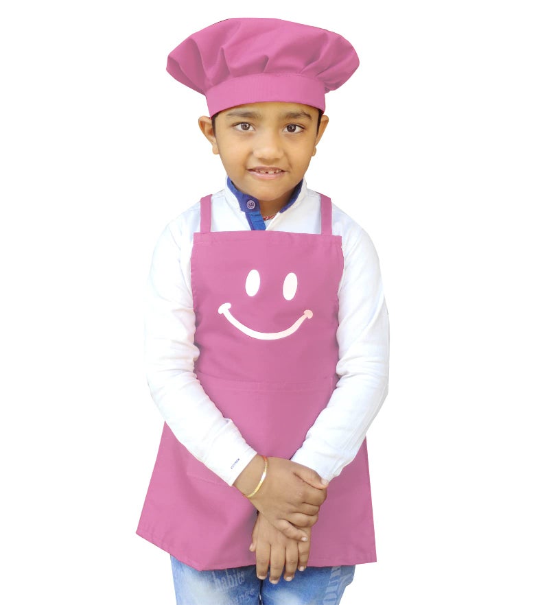 Switchon Polyester Waterproof Adjustable Kids Multi purpose Cooking Apron with a chef cap School Apron - Proudly made in india (Pink, 6Yrs to 11 Yrs) - Image 1