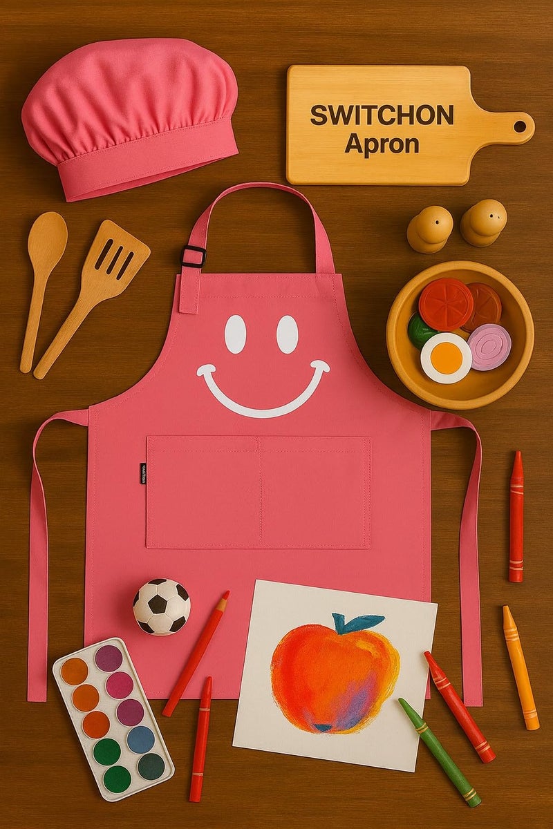 Switchon Polyester Waterproof Adjustable Kids Multi purpose Cooking Apron with a chef cap School Apron - Proudly made in india (Pink, 6Yrs to 11 Yrs) - Image 4