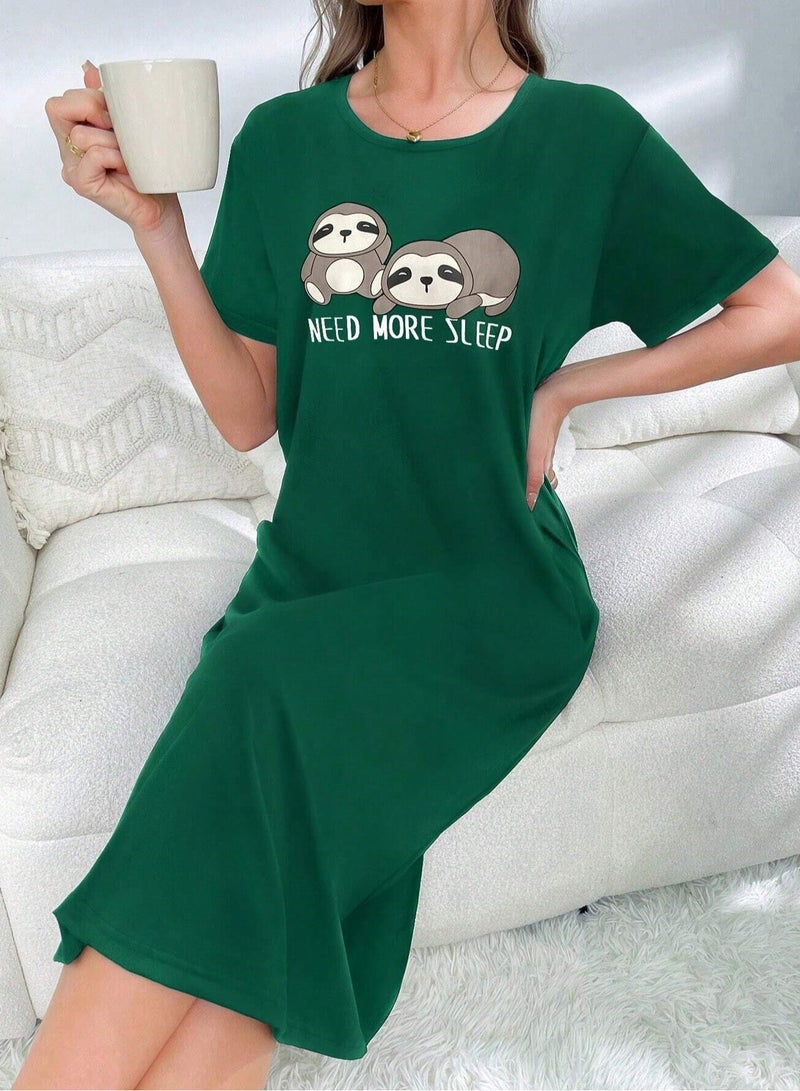 Mesery Mesery Sleepshirt Cotton Half Sleeves Printed  - Image 4
