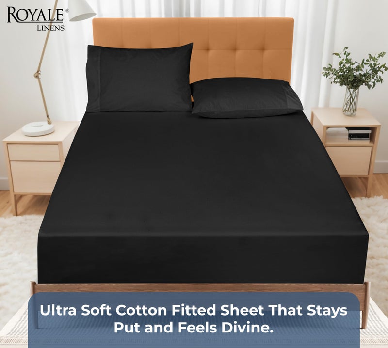 Royale Linens 100% Organic Cotton Fitted Sheet - Percale Weave - Super Soft Deep Pocket Bottom Sheets - Black Elastic Sheet Queen Size - Queen Fitted Sheets Only - (60"x80"+15", Black) - Image 5