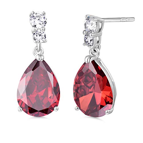 GULICX Silver Tone Ruby Color Red Zircon CZ Pear Drop Party Charming Dangle Earrings - Image 1