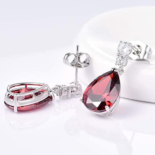 GULICX Silver Tone Ruby Color Red Zircon CZ Pear Drop Party Charming Dangle Earrings - Image 5