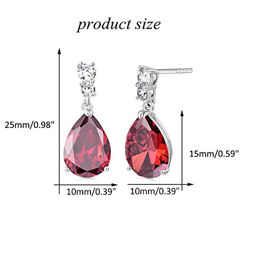 GULICX Silver Tone Ruby Color Red Zircon CZ Pear Drop Party Charming Dangle Earrings - Image 2