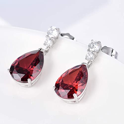 GULICX Silver Tone Ruby Color Red Zircon CZ Pear Drop Party Charming Dangle Earrings - Image 3