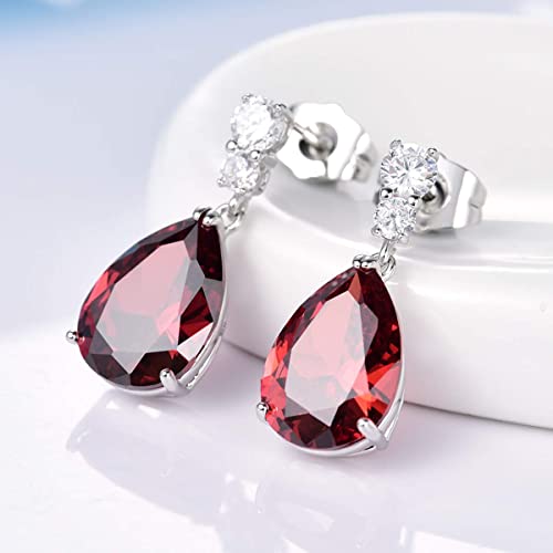 GULICX Silver Tone Ruby Color Red Zircon CZ Pear Drop Party Charming Dangle Earrings - Image 4