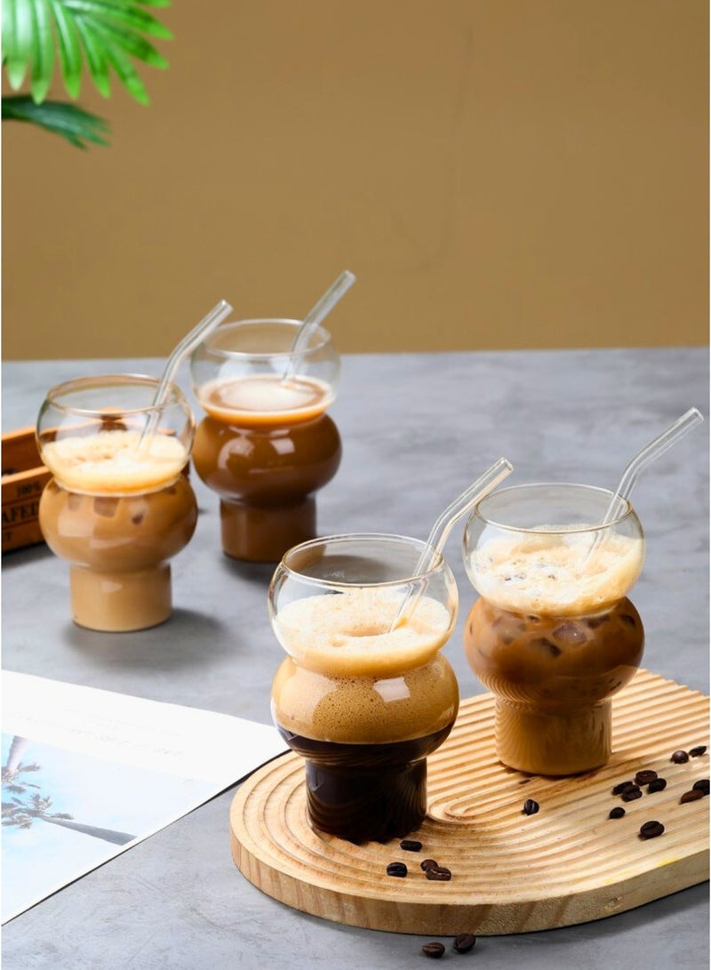 1Chase Set of 4 - 500ML Borosilicate Calabash Shaped asthetic trending Glass . Heat-Resistant, Lightweight & Stylish Drinkware for Home & Restaurants - Image 1