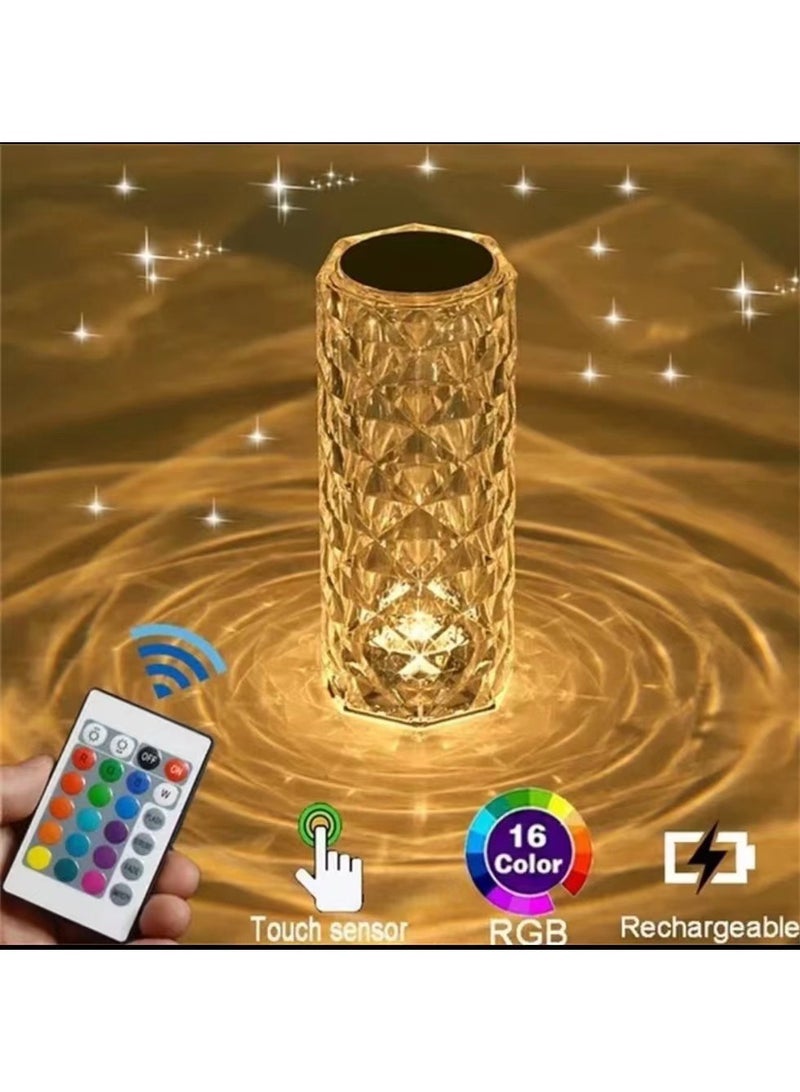 مصباح طاولة من الكريستال، مصباح طاولة من الكريستال، مصباح موجة الورد، مصباح وردي للتحكم عن بعد واللمس، إضاءة ليلية متغيرة الألوان RGB، قابل للتعتيم، إضاءة محيطة قابلة لإعادة الشحن عبر USB، إضاءة محيطة للديكور للعشاء/الحانات/غرفة الألعاب/غرفة المعيشة/غرفة النوم - Image 1