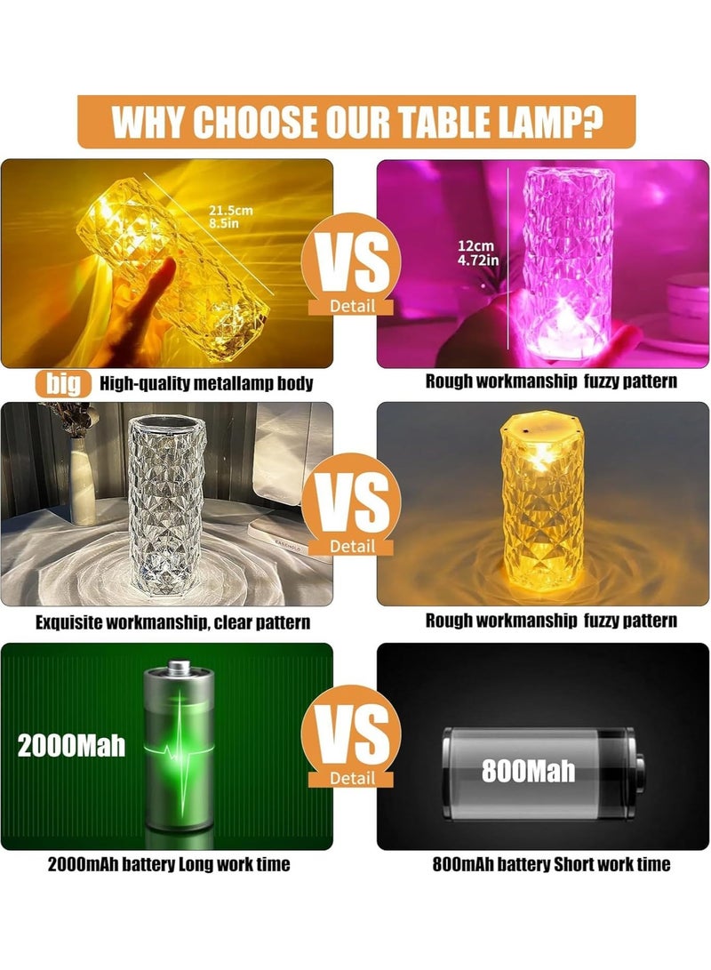 مصباح طاولة من الكريستال، مصباح طاولة من الكريستال، مصباح موجة الورد، مصباح وردي للتحكم عن بعد واللمس، إضاءة ليلية متغيرة الألوان RGB، قابل للتعتيم، إضاءة محيطة قابلة لإعادة الشحن عبر USB، إضاءة محيطة للديكور للعشاء/الحانات/غرفة الألعاب/غرفة المعيشة/غرفة النوم - Image 2