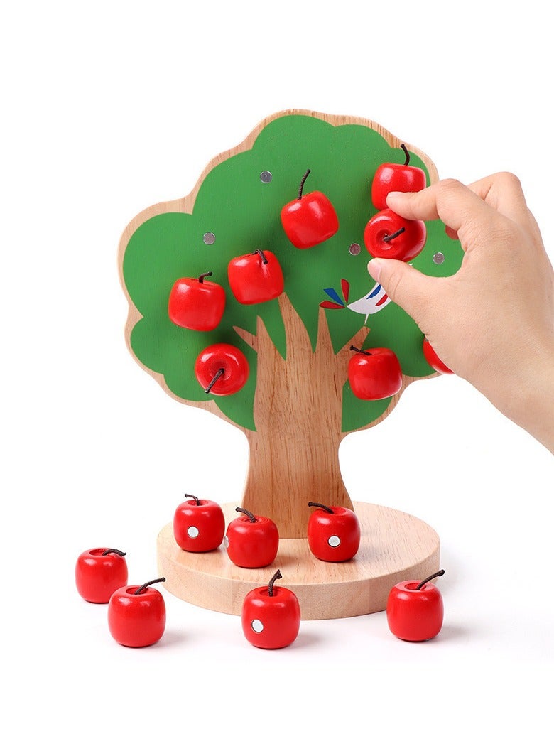 general Children's Wooden Magnetic Apple Tree Toy for Toddlers Baby Apple Picking Fruit Stickers Early Education Math Counting Toy - Image 1