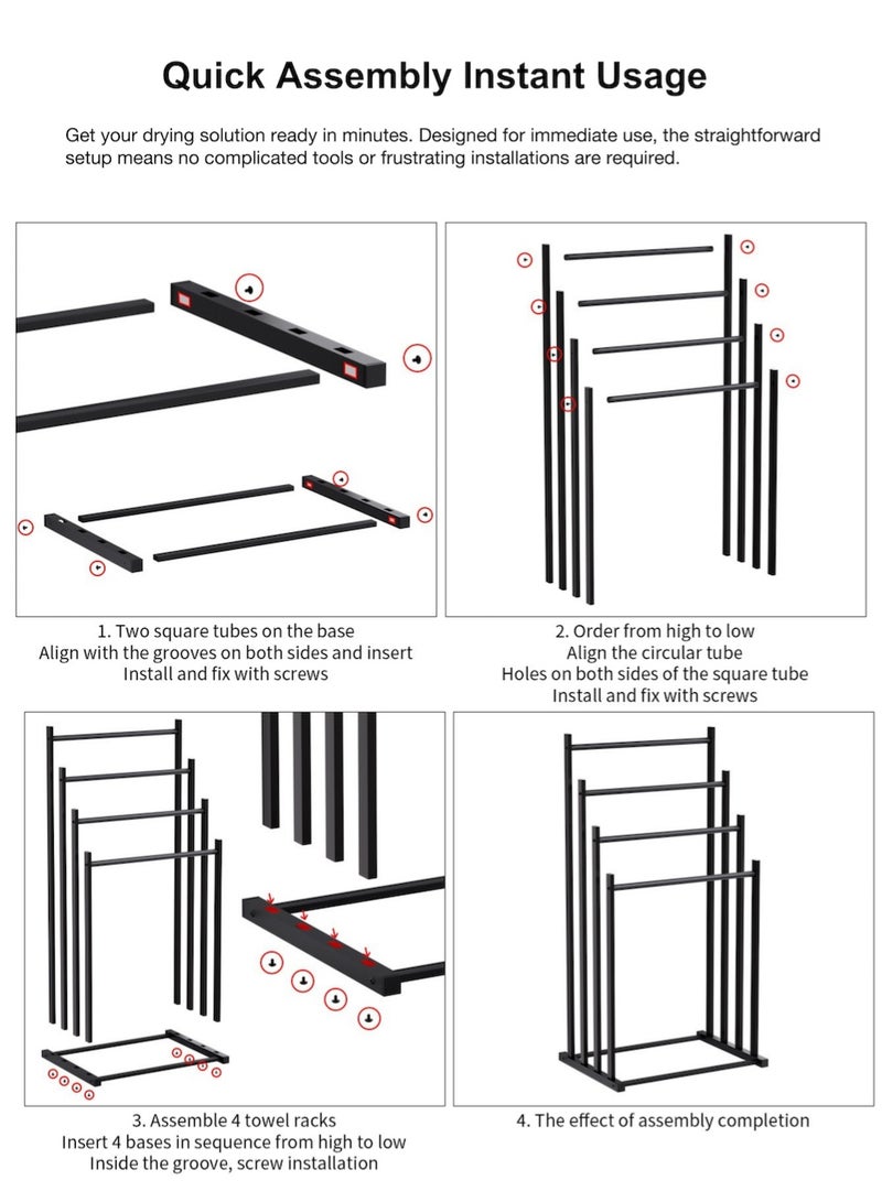 ياسمينةارا حامل مناشف مستقل من 4 طبقات، رف تخزين للحمام مع 4 قضبان تجفيف وقاعدة مربعة، حامل سجاد للصلاة، منظم فولاذي شديد التحمل للحمام وغرفة الغسيل وحمام السباحة، أسود - Image 4