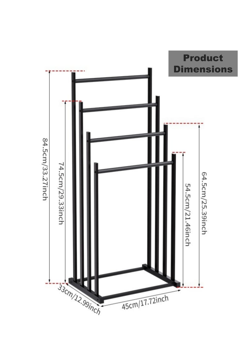 ياسمينةارا حامل مناشف مستقل من 4 طبقات، رف تخزين للحمام مع 4 قضبان تجفيف وقاعدة مربعة، حامل سجاد للصلاة، منظم فولاذي شديد التحمل للحمام وغرفة الغسيل وحمام السباحة، أسود - Image 5