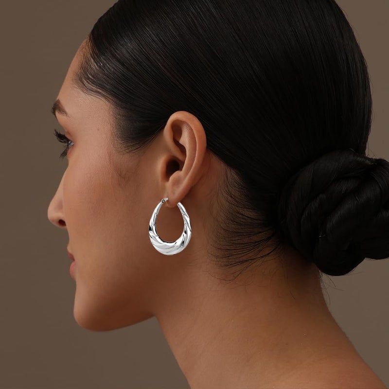 LeCalla 925 Sterling Silver Hoop Earrings High Polish Shrimp Classic Oval Hoops Earring for Women - 38MM - Image 2