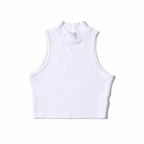 Summer Vintage Turtleneck Crop Top Sleeveless White 
