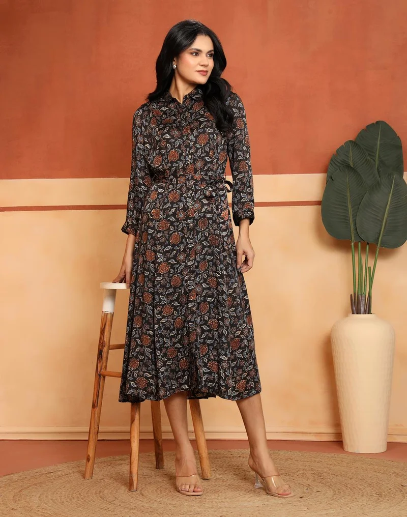 Black-Red Rayon Blend Printed Ajrakh Maxi