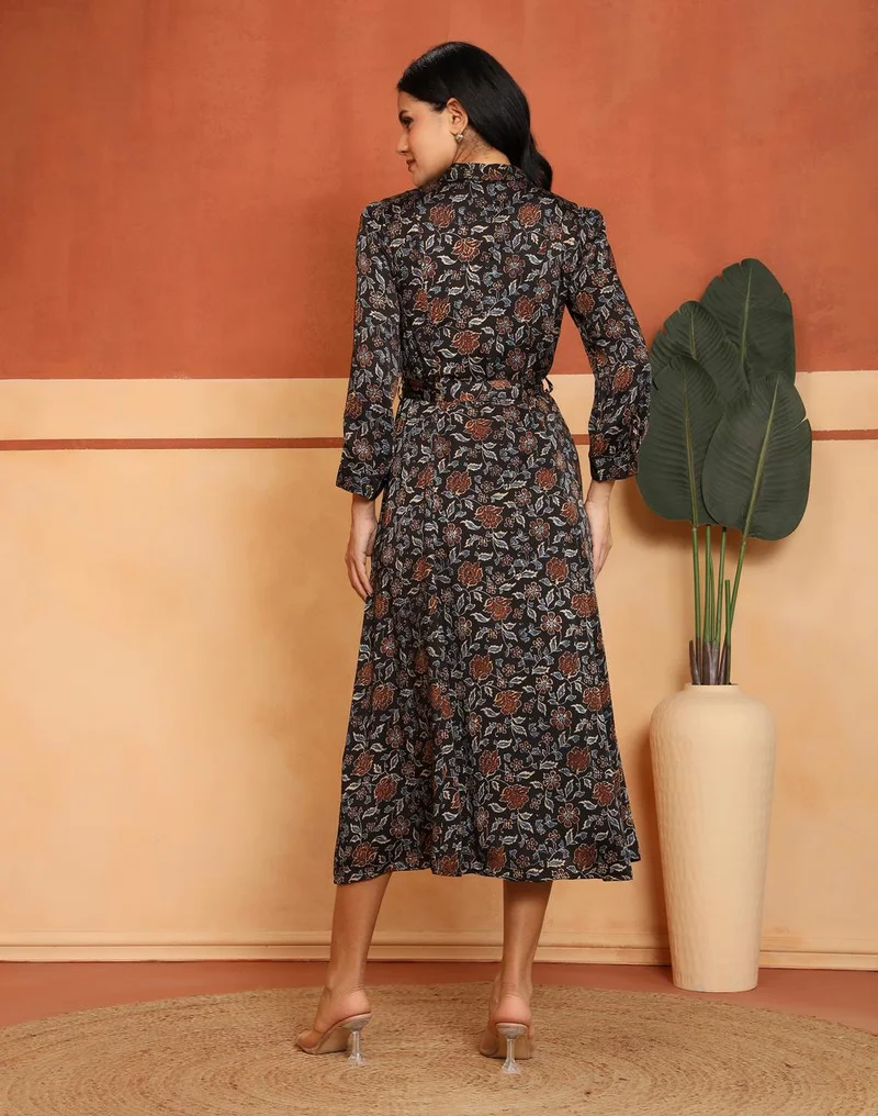 Fabindia  Black-Red Rayon Blend Printed Ajrakh Maxi for Women | Best Price UAE