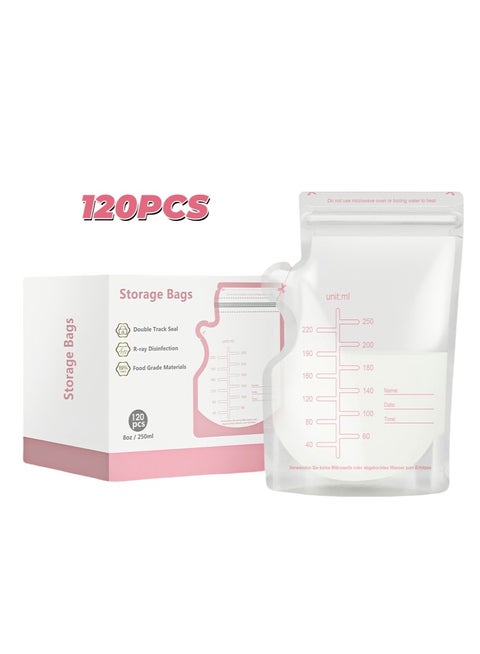 120 PCS Self Standing Breast milk Storage Bags, Food Grade Material.250ML,Milk Plastic Bag
