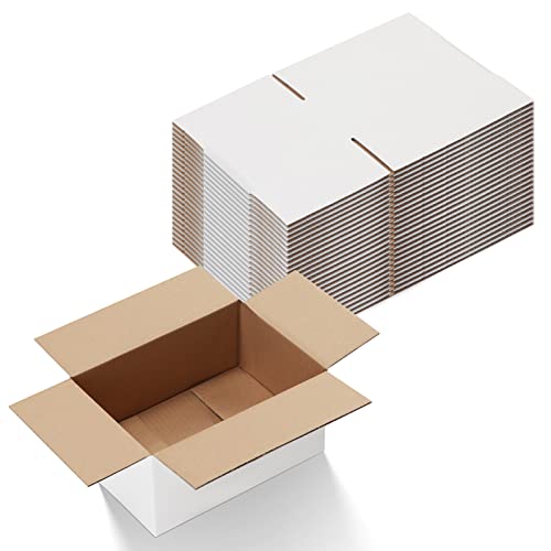 Calenzana 9x6x4 Shipping Boxes Set of 25, White Corrugated Cardboard Box for Packing Mailing Small Business - Image 1
