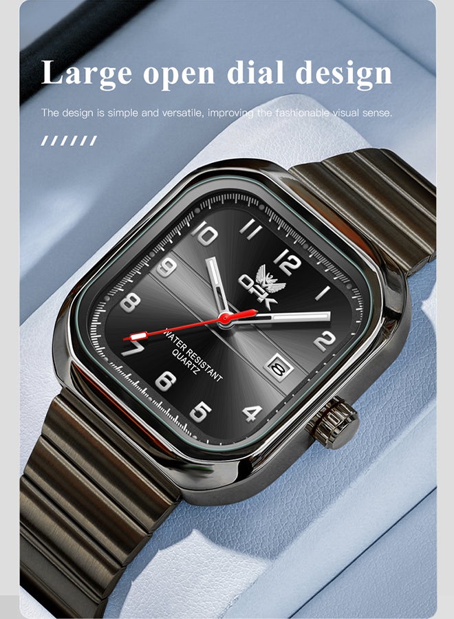 Opk Brand Watch, Stylish Business Exquisite Quartz Watch, Waterproof Single Calendar, Men'S Watch - 6040 Black Steel, Black Dial. - Image 2