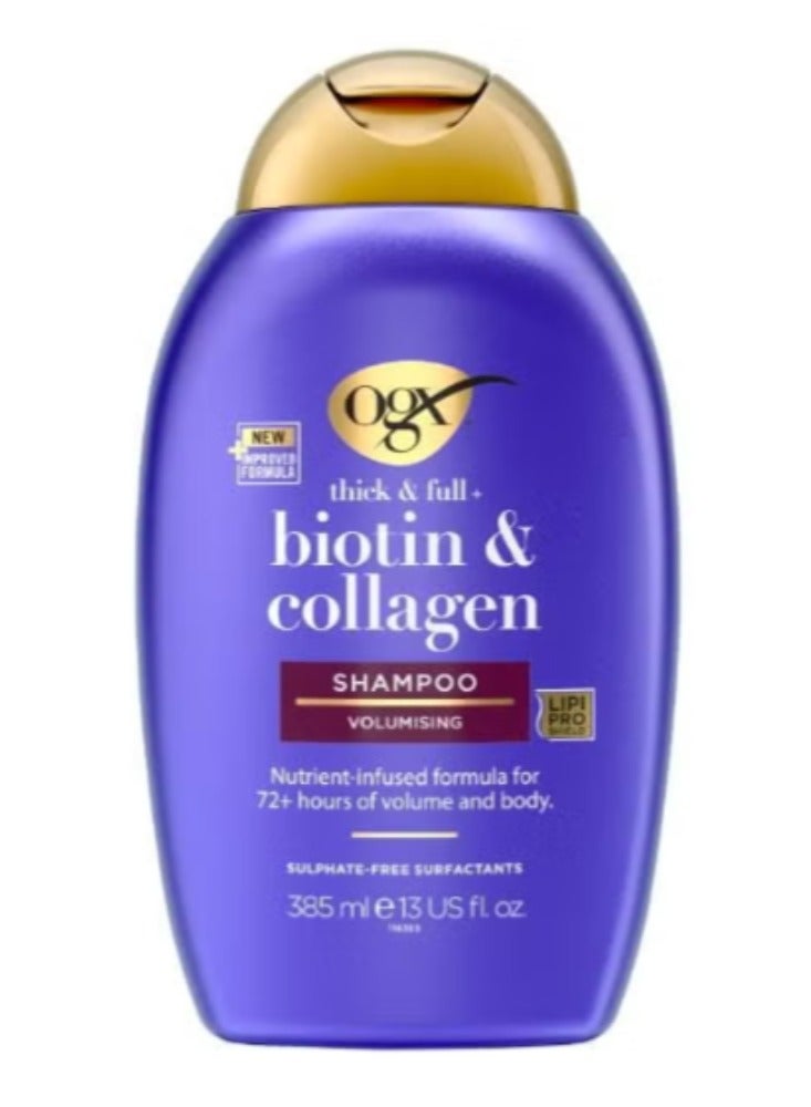 OGX Thick & Full+ Biotin & Collagen Shampoo 385 ml - New Gentle pH Balanced Formula Designed to Promote Thicker, Fuller, and Healthier Hair with...