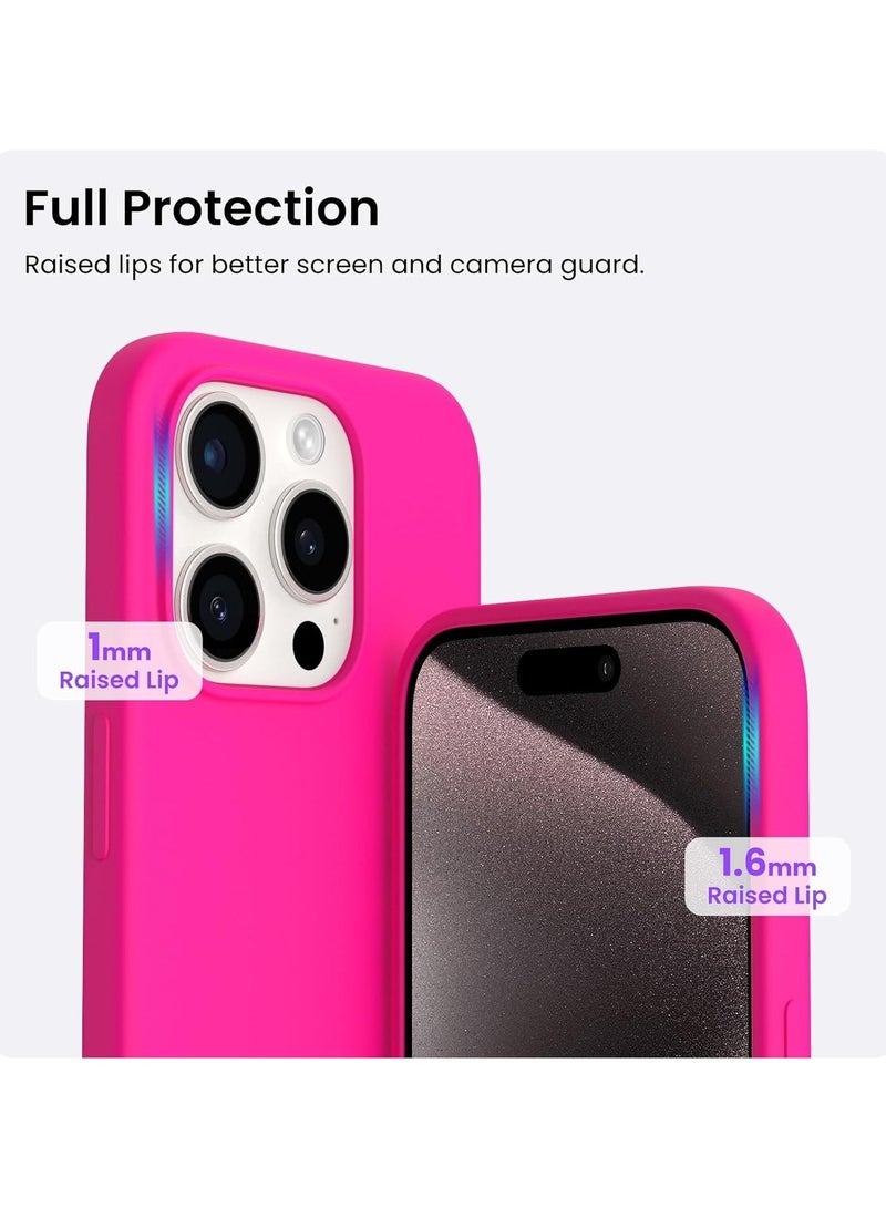 متوافق مع جراب iPhone 13 Pro Max مقاس 6.7 بوصة من السيليكون السائل النحيف 4 طبقات من مطاط الجل الناعم المقاوم للصدمات مع بطانة من الألياف الدقيقة المضادة للخدش (وردي فاقع) - Image 2