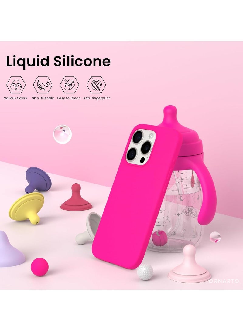 متوافق مع جراب iPhone 13 Pro Max مقاس 6.7 بوصة من السيليكون السائل النحيف 4 طبقات من مطاط الجل الناعم المقاوم للصدمات مع بطانة من الألياف الدقيقة المضادة للخدش (وردي فاقع) - Image 3