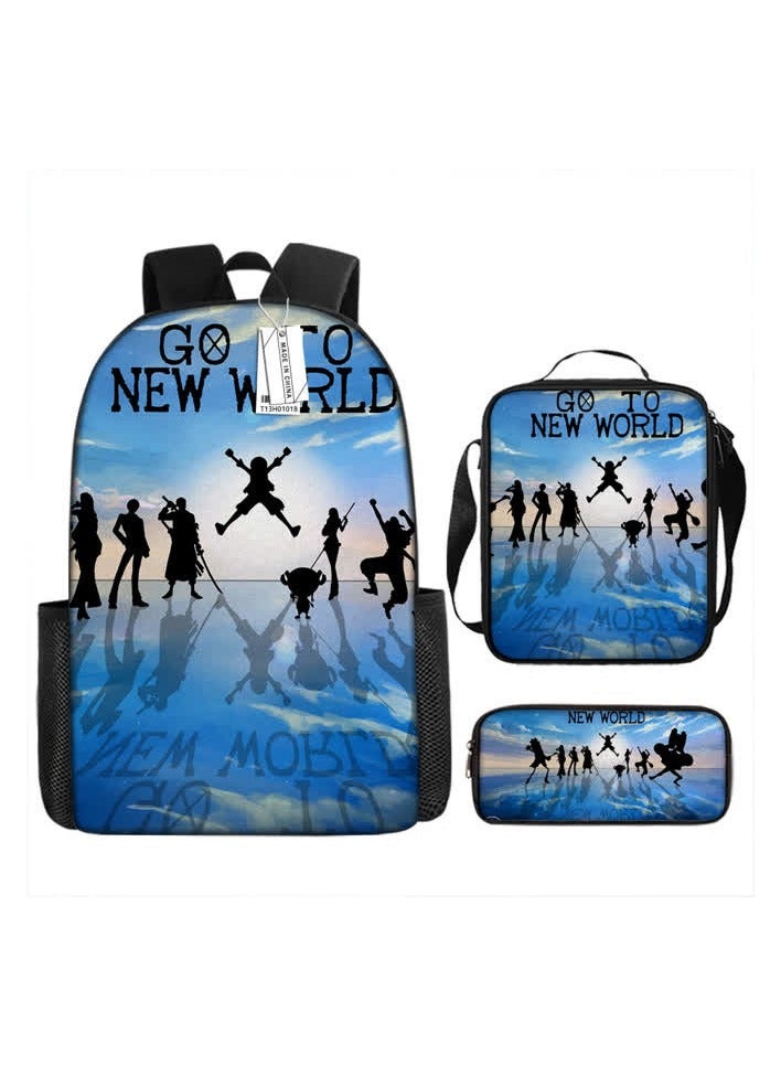 general Backpack boy One Piece cartoon pattern student casual backpack print schoolbag pencil bag shoulder bag,5-Backpack + sat-bag + pen bag three-piece set  - Image 1