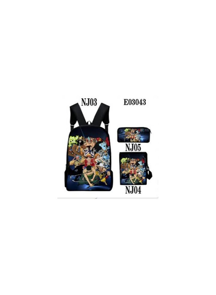 general Backpack boy One Piece cartoon pattern student casual backpack print schoolbag pencil bag shoulder bag,5-Backpack + sat-bag + pen bag three-piece set  - Image 4