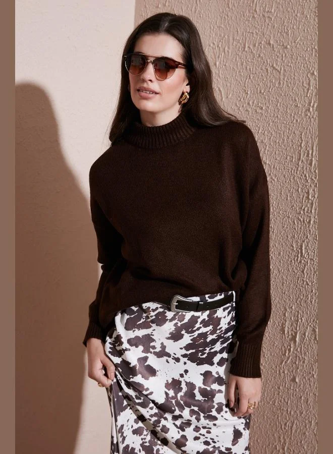 ليلا كنزة نسائية بياقة عالية من ليلا، مقاس واسع، نسيج ناعم