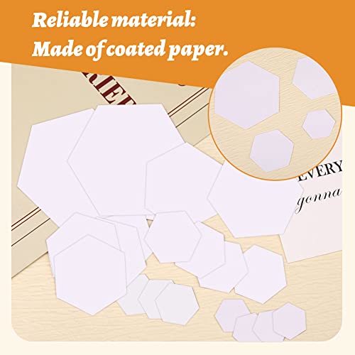 TLKKUE 600 Pieces Papers Piecing Hexagon Paper Piecing Template 6 Sizes White Quilting Template Hexagon Shape for Quilting, Sewing, Craft Ideas DIY - Image 4