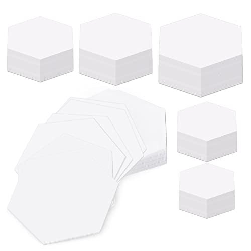 TLKKUE 600 Pieces Papers Piecing Hexagon Paper Piecing Template 6 Sizes White Quilting Template Hexagon Shape for Quilting, Sewing, Craft Ideas DIY - Image 1