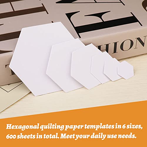TLKKUE 600 Pieces Papers Piecing Hexagon Paper Piecing Template 6 Sizes White Quilting Template Hexagon Shape for Quilting, Sewing, Craft Ideas DIY - Image 3