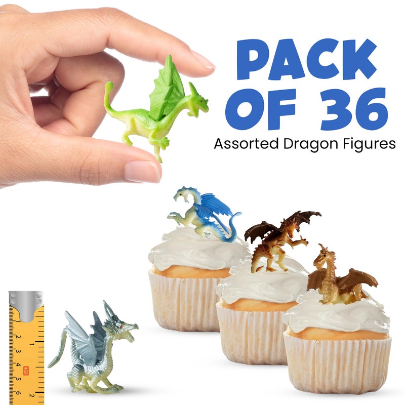 Bedwina Mini Dragon Toy Figures - (Pack of 36) 2 Inch Plastic Rubbery Dragon Figurines in Assorted Colors and Styles - Kids Toys for Birthday Party Favors, Decorations, Cupcake Toppers and Piñatas - Image 2
