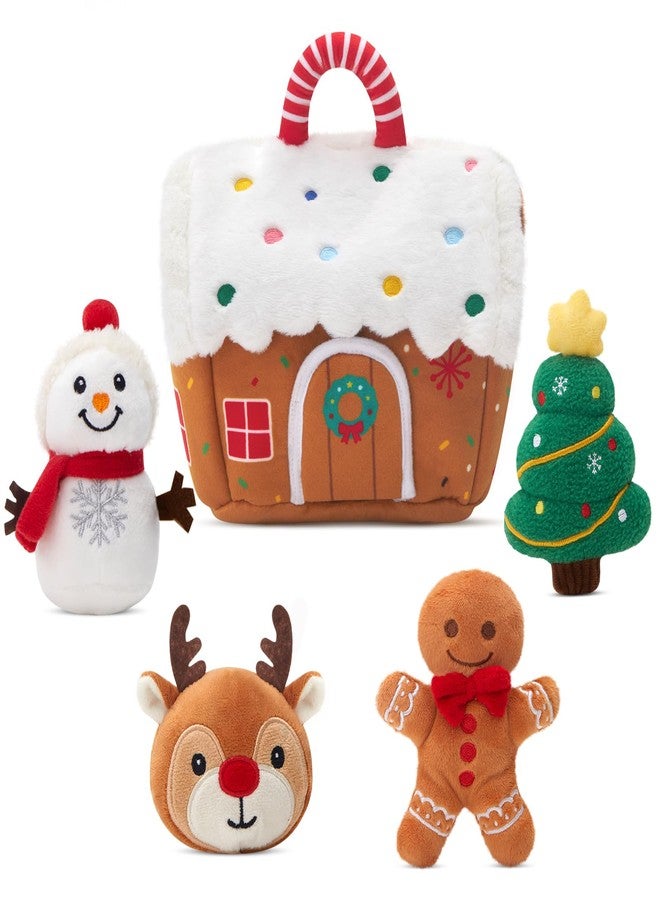 Glow Guards Baby First Christmas Plush Playset, Gingerbread House 5-Piece Stuffed Toy Set with Gingerbread Man, Reindeer, Christmas Tree, Snowman, Interactive for Babies Boys Girls, 7" - Image 1