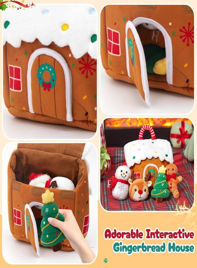 Glow Guards Baby First Christmas Plush Playset, Gingerbread House 5-Piece Stuffed Toy Set with Gingerbread Man, Reindeer, Christmas Tree, Snowman, Interactive for Babies Boys Girls, 7" - Image 4