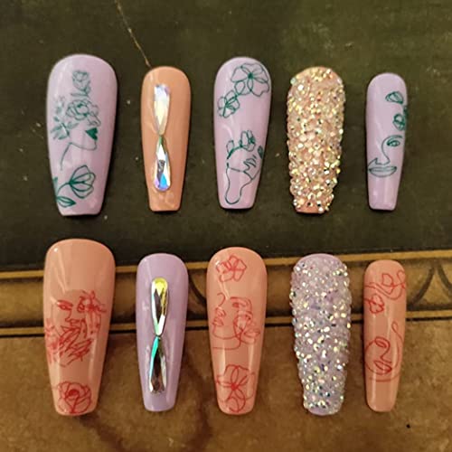 Mezerdoo 2pcs Large Abstract Face Galaxy Nail Stamping Plates Line Girl Face Pictures Stencil Moon Star Space Nail Picture Design Stamp Templates Mix Flower Leaf Starry Sky Stainless Steel Nail Art Image Plate - Image 5