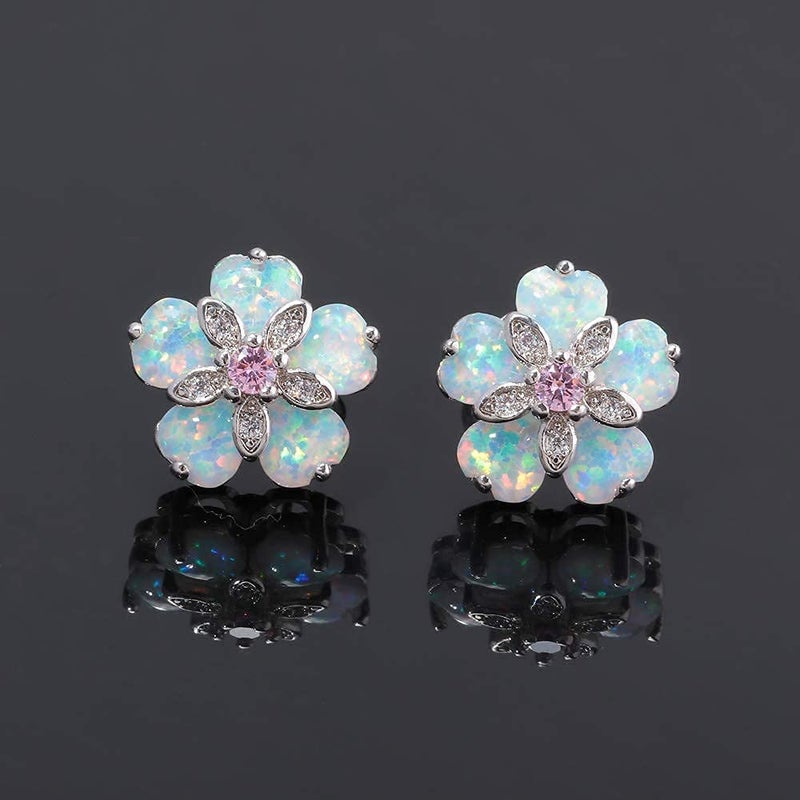 CiNily Flower Opal Earrings Stud, Pink Topaz Zircon Rhodium Plated Women Hypoallergenic Jewelry Wedding Gemstone Stud Earrings 15 mm - Image 3