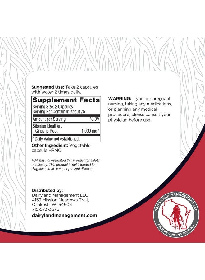 Dairyland Management LLC Dairyland Ginseng - Siberian Eleuthero Root Capsules - 150 ct - Authentic Siberian Ginseng - Utilize as Part of Your Daily Herbal Supplement Routine - Gluten Free & Non-GMO - Image 4