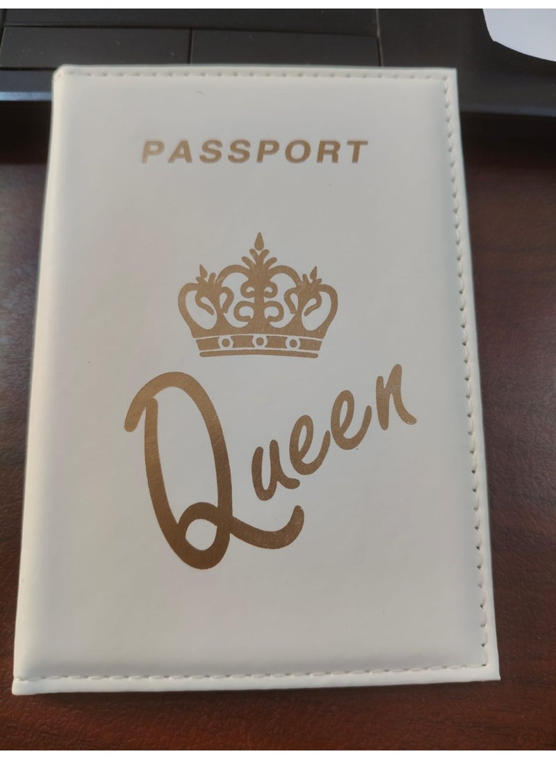 غطاء جواز سفر من الجلد الصناعي للنساء بتصميم تاج "Queen" - أحمر أنيق وحماية وثائق السفر - Image 2