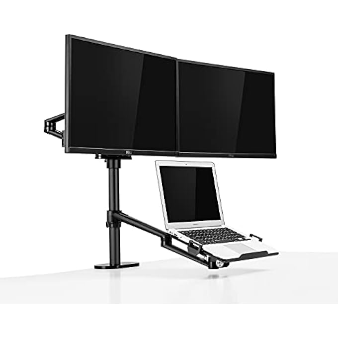 rayihni HEIGHT ADJUSTABLE 3 IN 1 LAPTOP MONITOR STAND COMPATIBLE WITH 12 TO 17 INCH LAPTOP, HOLD 2 MONITORS UP TO 27 INCH WITH VESA, MONITOR DESK STAND ARM RISER MOUNT STAND WORKSTATION (BLACK) - Image 1