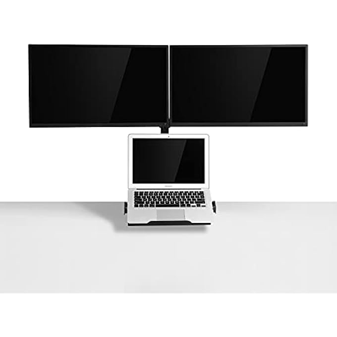 rayihni HEIGHT ADJUSTABLE 3 IN 1 LAPTOP MONITOR STAND COMPATIBLE WITH 12 TO 17 INCH LAPTOP, HOLD 2 MONITORS UP TO 27 INCH WITH VESA, MONITOR DESK STAND ARM RISER MOUNT STAND WORKSTATION (BLACK) - Image 3