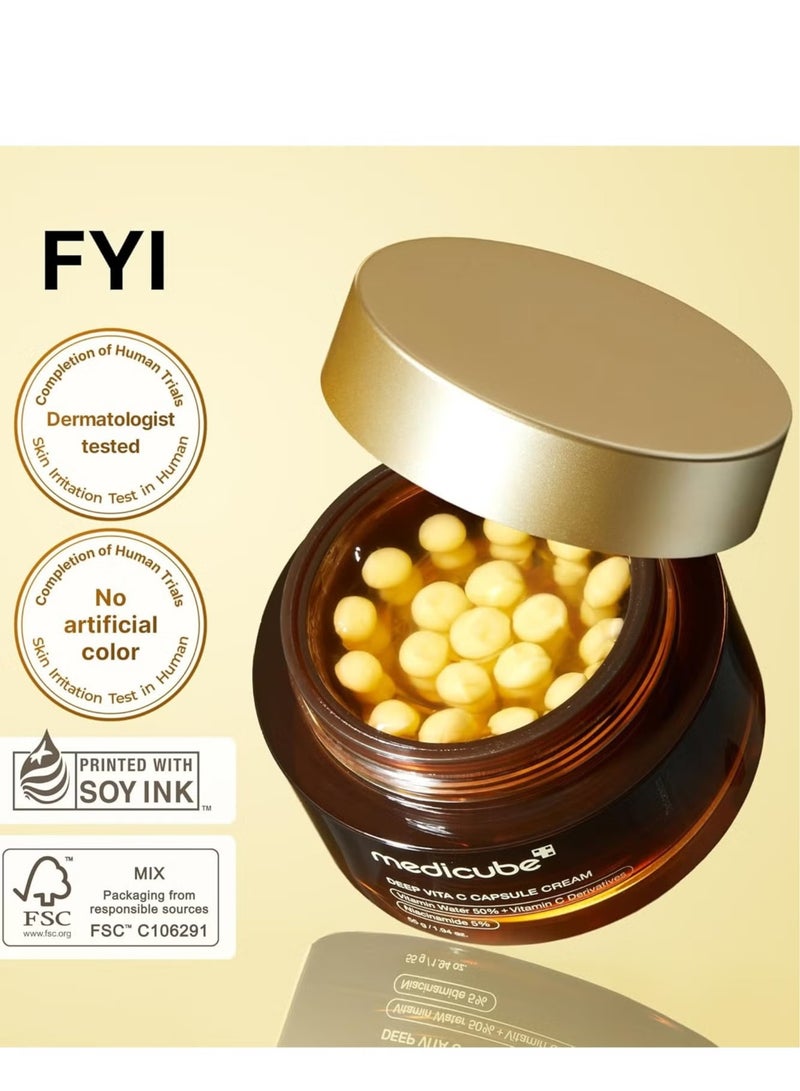 Medicube Deep Vitamin C Golden Capsule Face Moisturizer - Liposome Capsules For Wrinkles, Skin Radiance - Transparent Gel for Glow Hydration - Korean Skin Care 1.94 oz